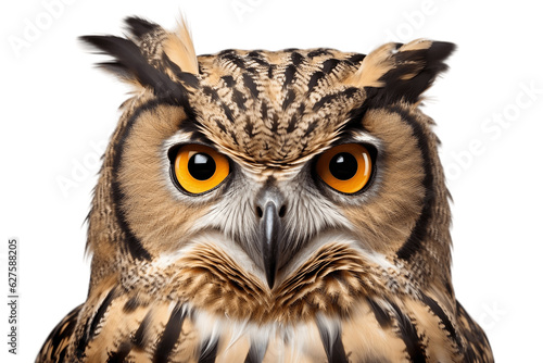 Close Up of Eagle Owl Isolated on Transparent Background. Generative AI