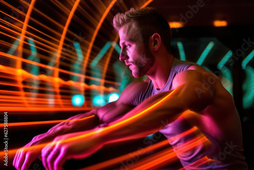 creative portrait of athletic man working out at gym. in motion details of man running © aboutmomentsimages