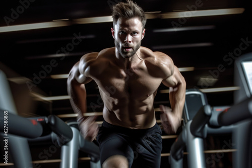 creative portrait of athletic man working out at gym. in motion details of man running