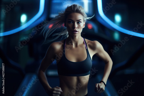 creative portrait of athletic man working out at gym. in motion details of man running