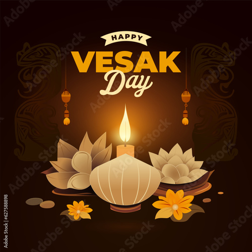Vesak day illustration for social media post design template