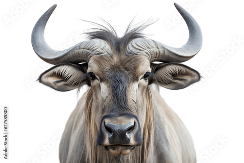 Close-Up of Wildebeest Isolated on Transparent Background. Generative AI
