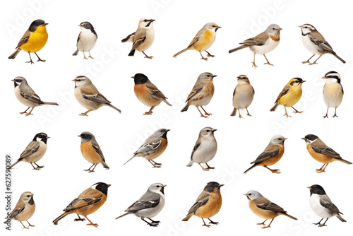 Collection of European Small Birds Isolated on Transparent Background. Generative AI