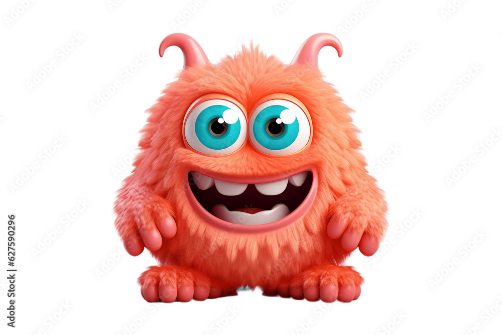 Cute Monster Isolated on Transparent Background. Generative AI