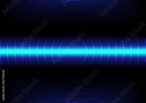 Blue horizontal glowing neon light with multiple circle background