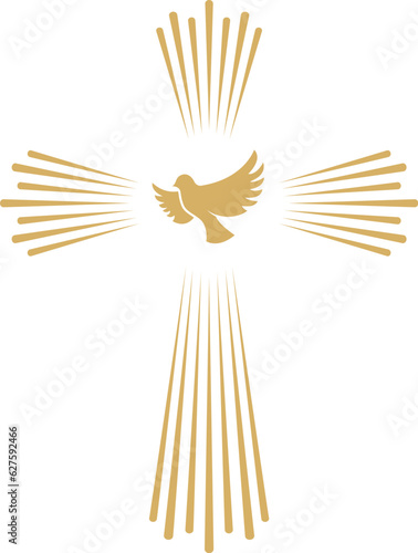 Cross with the dove. Church emblem template. Vector design element.