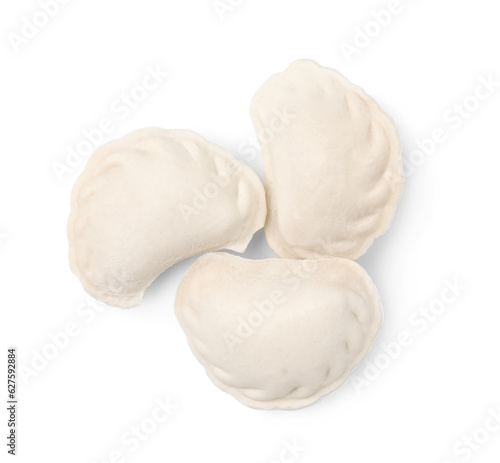 Raw dumplings (varenyky) isolated on white, top view