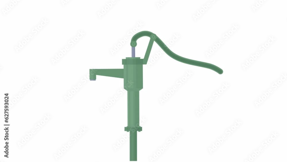 Manual water pump. Animation of a water tap, alpha channel is turned on