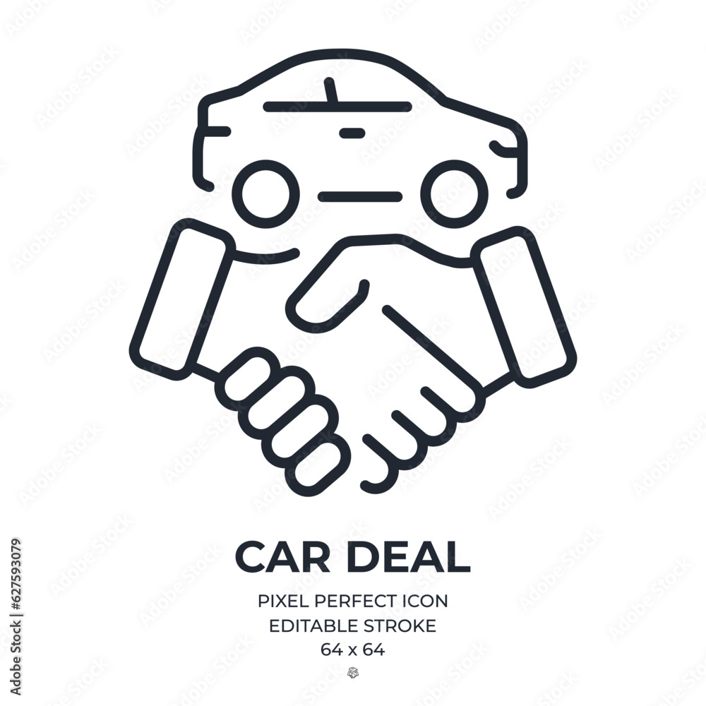 Car deal editable stroke outline icon isolated on white background flat vector illustration. Pixel perfect. 64 x 64. Car deal editable stroke outline icon isolated on white background flat vector illustration. Pixel perfect. 64 x 64.