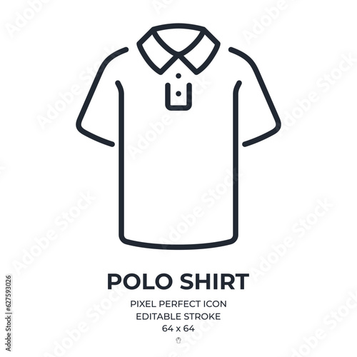 Polo shirt editable stroke outline icon isolated on white background flat vector illustration. Pixel perfect. 64 x 64.