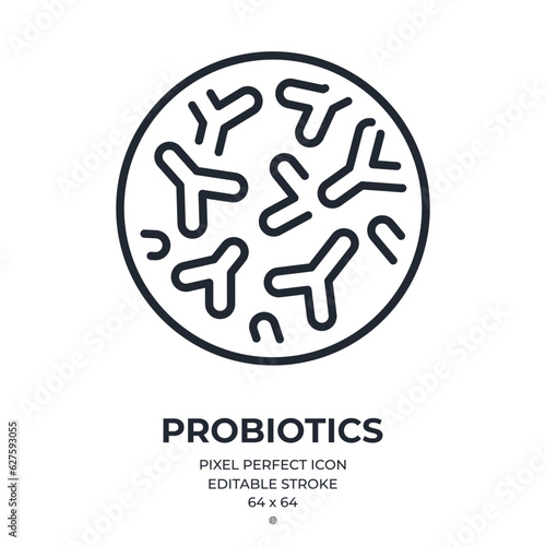 Probiotics editable stroke outline icon isolated on white background flat vector illustration. Pixel perfect. 64 x 64.