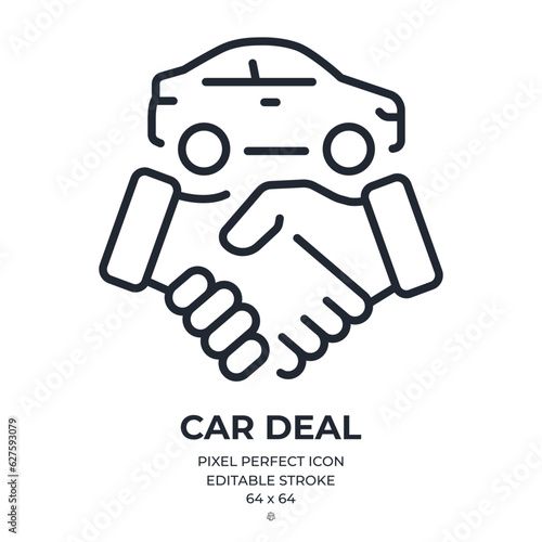 Car deal editable stroke outline icon isolated on white background flat vector illustration. Pixel perfect. 64 x 64.