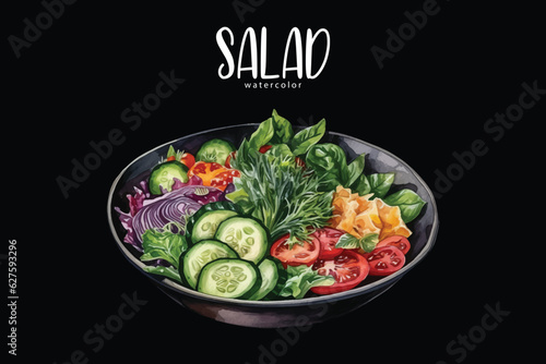 watercolor salad on a plate