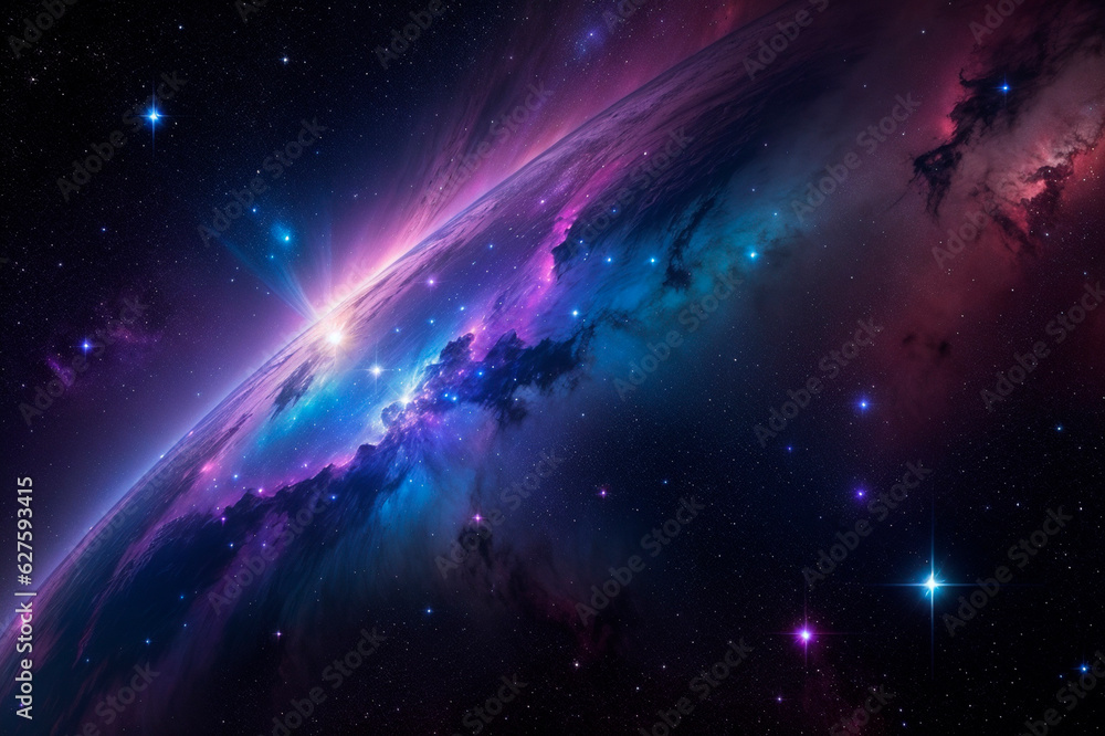Beautiful nebula in space, blue and purple. Generative AI