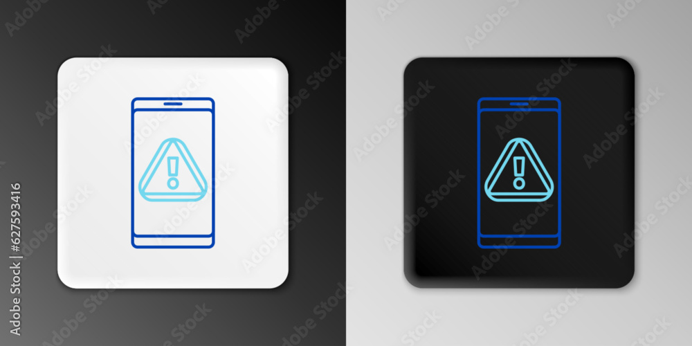 Line Mobile phone with exclamation mark icon isolated on grey background. Alert message smartphone notification. Colorful outline concept. Vector Line Mobile phone with exclamation mark icon isolated on grey background. Alert message smartphone notification. Colorful outline concept. Vector