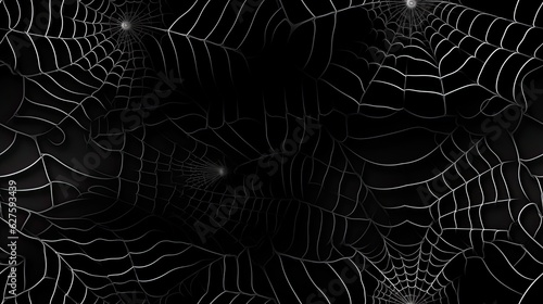 Halloween seamless background as a Spider webs on the black background, in the style of gothic references, dark and spooky themes,