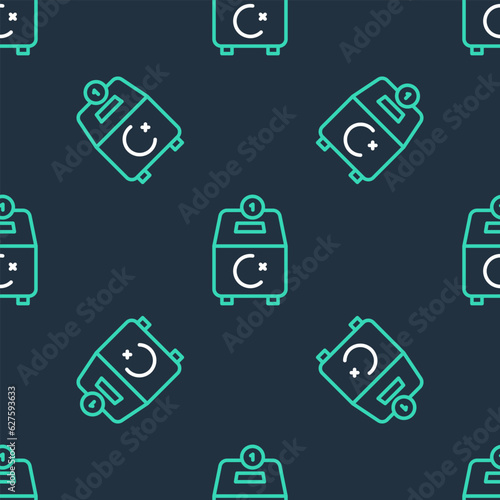 Line Donate or pay your zakat as muslim obligatory icon isolated seamless pattern on black background. Muslim charity or alms in ramadan kareem before eid al-fir. Vector