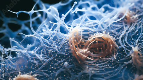 a close-up view of a vertebrate growth plate, with primary cilia prominently displayed on the surface of chondrocytes undergoing regeneration