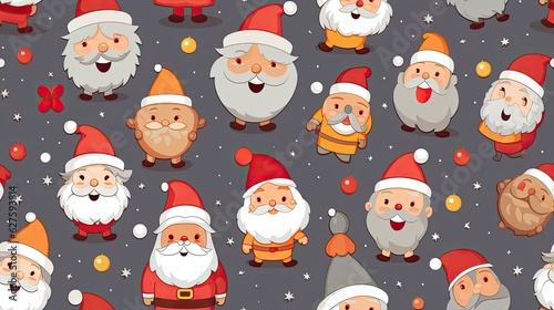 Seamless pattern with mix Santa Claus on light brown and gray background.