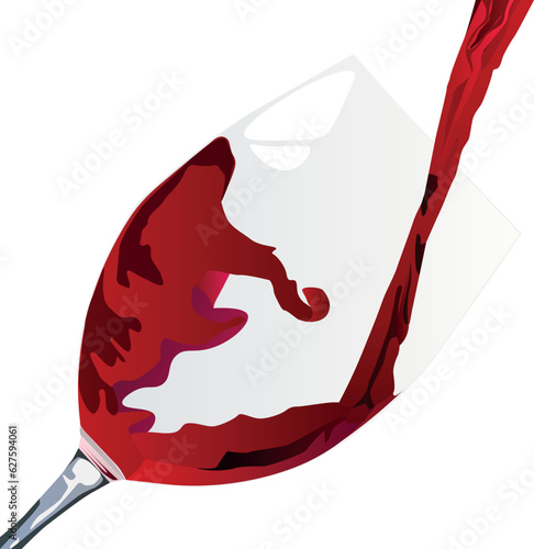 The glass with red wine being poured