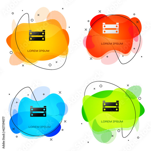 Black Wooden box icon isolated on white background. Grocery basket, storehouse crate. Empty wooden container for vegetables, products. Abstract banner with liquid shapes. Vector