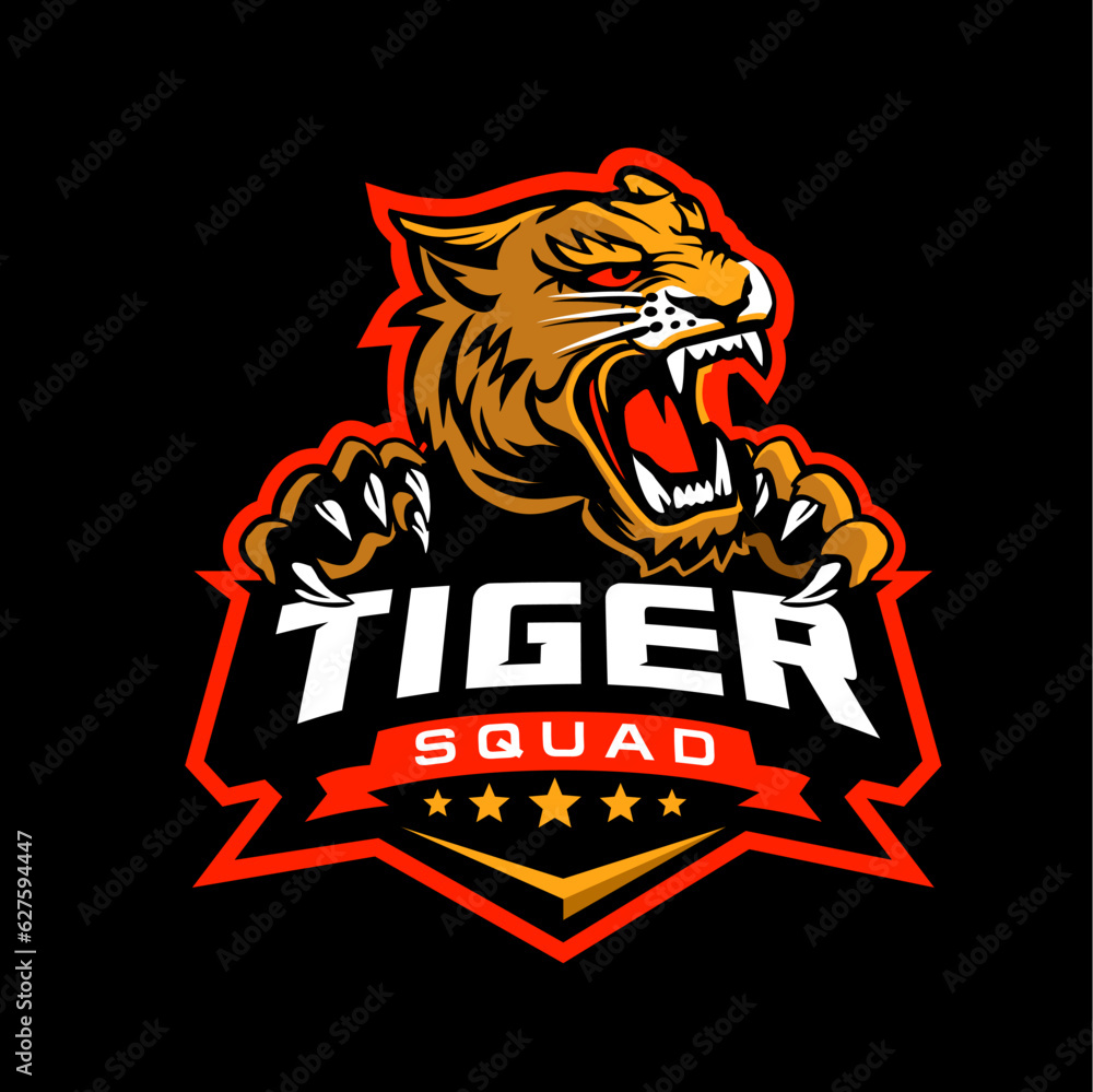 Esport Game Logo Design with Tiger Head Mascot
