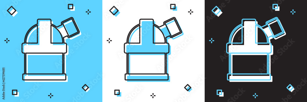 Set Astronomical observatory icon isolated on blue and white, black background. Observatory with a telescope. Scientific institution. Vector Set Astronomical observatory icon isolated on blue and white, black background. Observatory with a telescope. Scientific institution. Vector