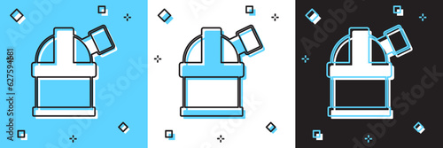 Set Astronomical observatory icon isolated on blue and white, black background. Observatory with a telescope. Scientific institution. Vector