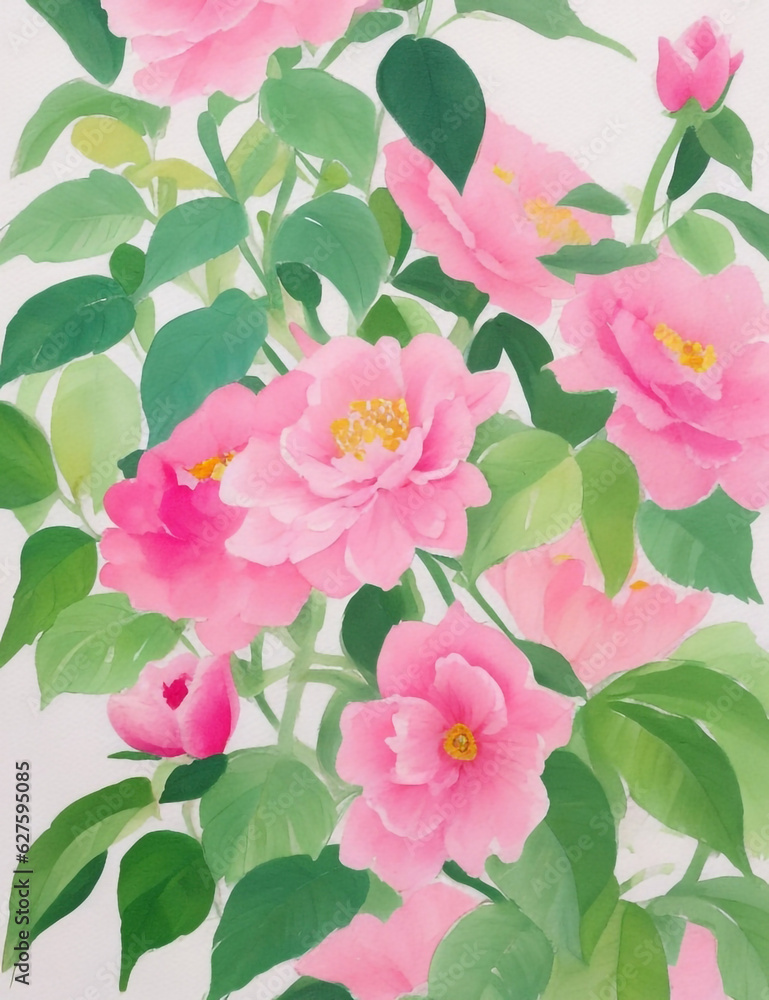 A painting of pink and white flowers. Generative AI