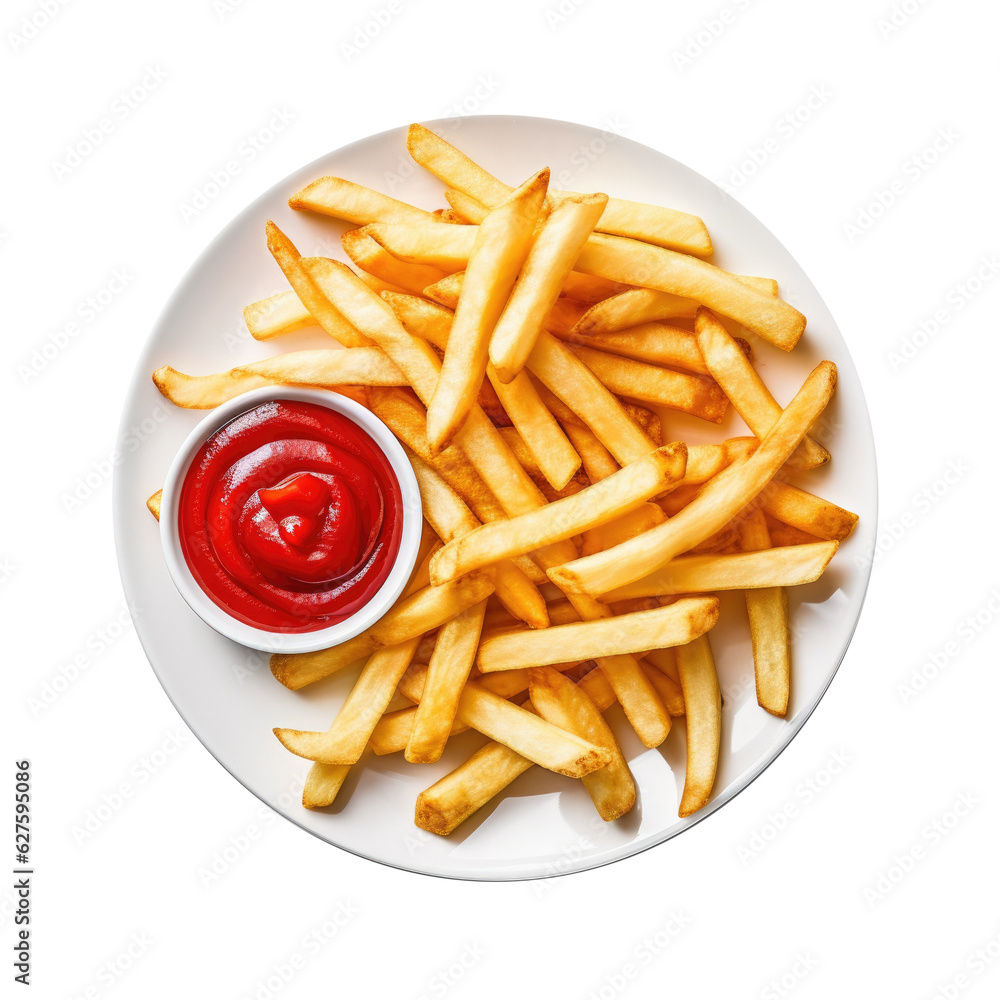 Plate of French Fries with Ketchup Isolated on a Transparent Background Plate of French Fries with Ketchup Isolated on a Transparent Background