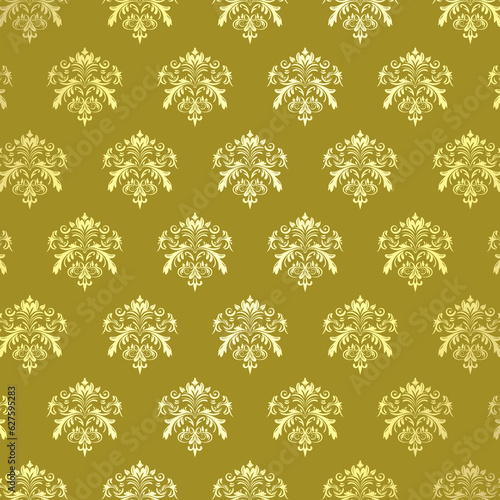 Damask floral gold motif pattern. Luxury wallpaper texture ornament decor. Baroque Textile, fabric, tiles.