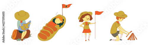 Cute Boy and Girl as Junior Scout Vector Set