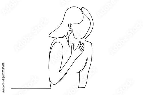 sick woman cant breathe heart attack illness line art