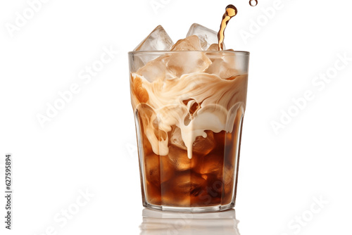 Iced Coffee Splashing in a Glass Isolated on Transparent Background. Generative AI