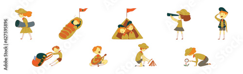 Cute Boy and Girl as Junior Scout Vector Set