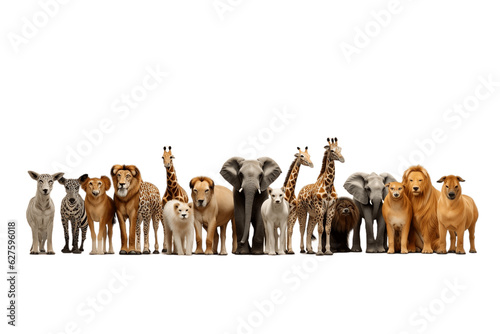 Large Group of African Fauna Safari Wildlife Isolated on Transparent Background. Generative AI