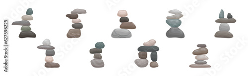 Smooth Stones and Pebbles Balancing on Each Other Creating Tower Vector Set