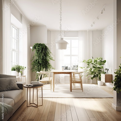 Interior design of modern scandinavian apartment  living room, generative AI © VSzili