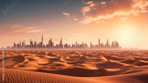 Fotografiet Desert in dubai city background united arab emirates beautiful sky in the morning sunrise