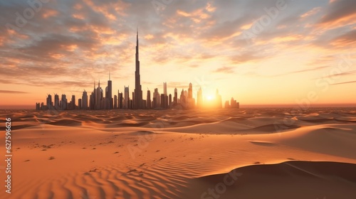 Tableau sur toile Desert in dubai city background united arab emirates beautiful sky in the morning sunrise