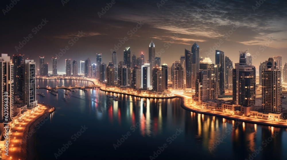 Aerial view of Dubai united arab emirates during twilight. Generative Ai Aerial view of Dubai united arab emirates during twilight. Generative Ai