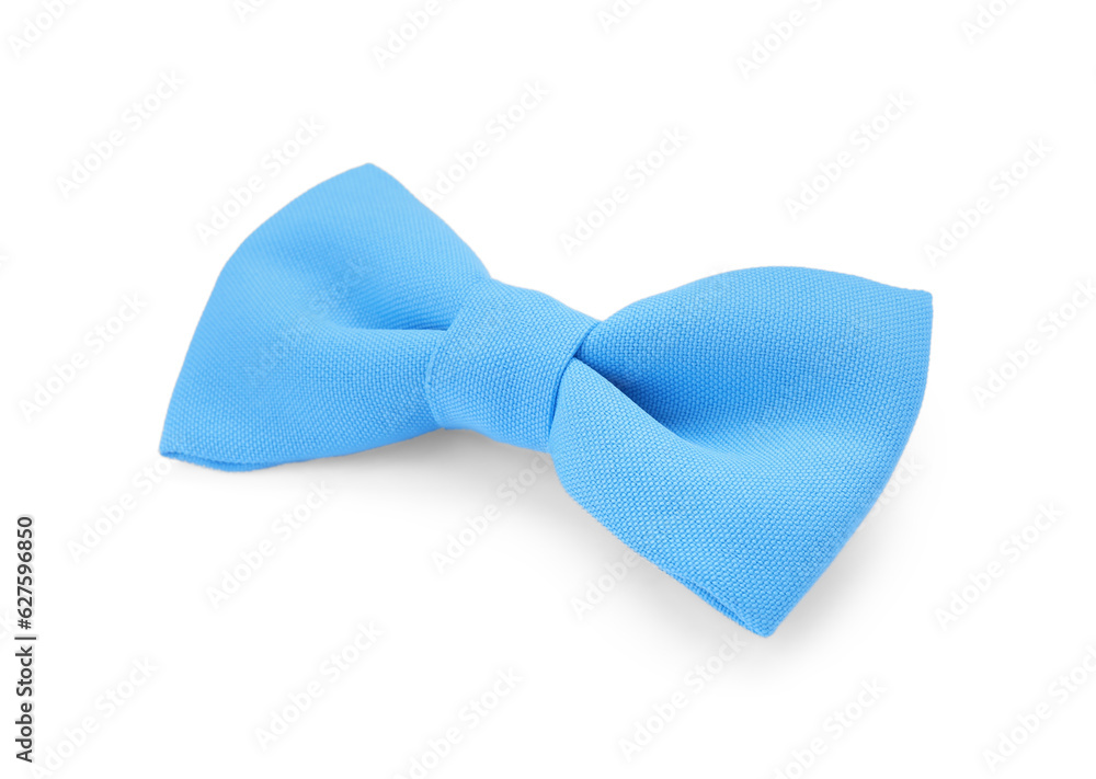 Stylish light blue bow tie on white background Stylish light blue bow tie on white background