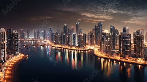 Aerial view of Dubai united arab emirates during twilight. Generative Ai © tong2530