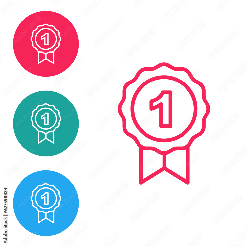 Red line Dog award symbol icon isolated on white background. Medal with dog footprint as pets exhibition winner concept. Set icons in circle buttons. Vector Red line Dog award symbol icon isolated on white background. Medal with dog footprint as pets exhibition winner concept. Set icons in circle buttons. Vector