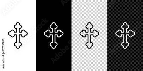 Set line Christian cross icon isolated on black and white,transparent background. Church cross. Vector
