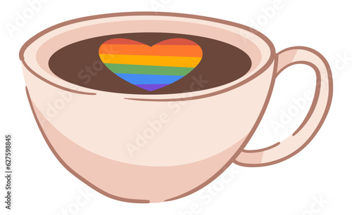 Cup of coffee or tea with rainbow heart on top