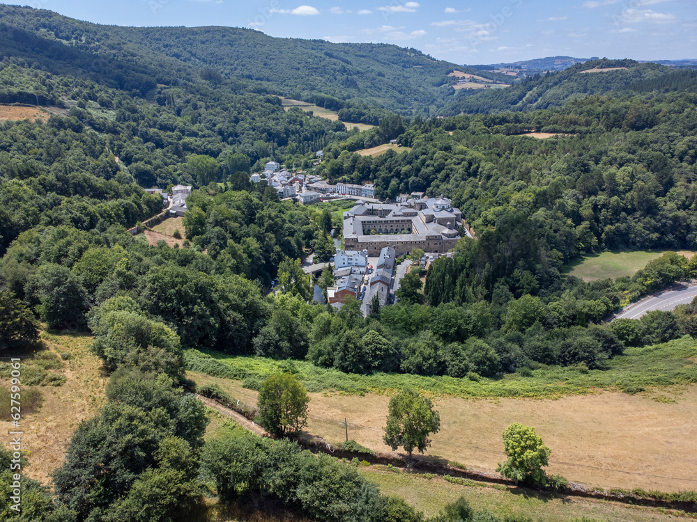 Aerial View of the Monastery of Samos in the Spanish region of Galicia early morning