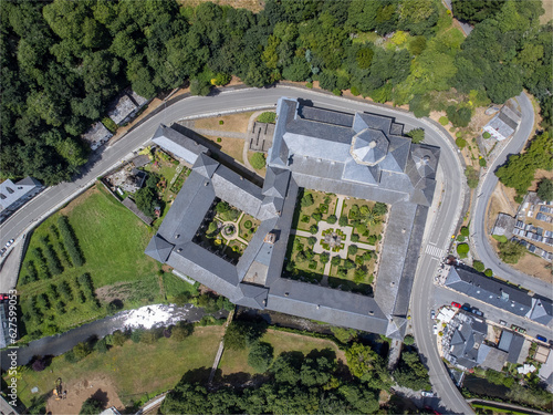 Aerial View of the Monastery of Samos in the Spanish region of Galicia early morning