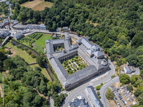 Obraz na płótnie Aerial View of the Monastery of Samos in the Spanish region of Galicia early morning w salonie