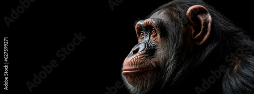 Photo The head of a chimpanzee monkey in profile close-up